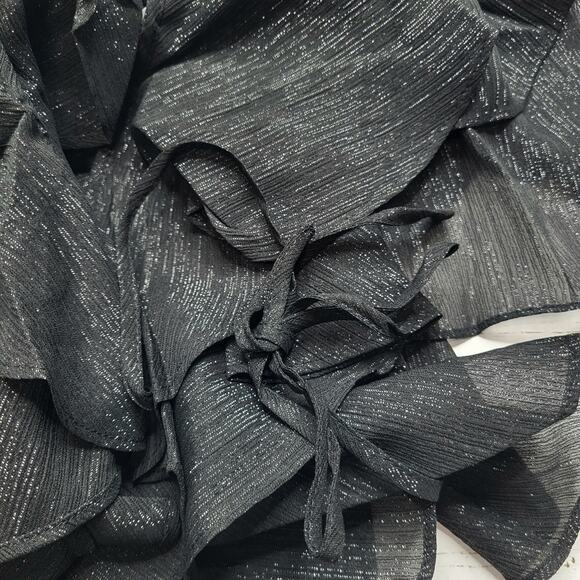 Rumored Tango Tank Top Black Shimmer  Ruffle Flounce Spaghetti Strap Medium - Picture 6 of 9